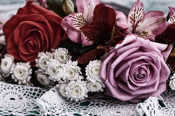 Carta da parati – Bouquet di rose in stile retrò