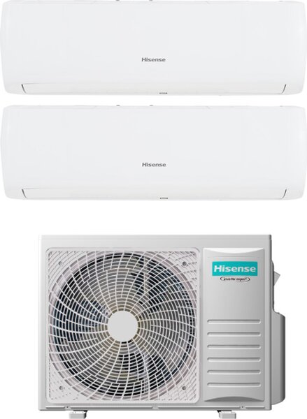 Hisense Climatizzatore Dual Split Inverter 9000 + 9000 Btu /h Condizionatore con Pompa di Calore Classe A++/A+ Gas R32 WiFi (Unit Interna + Unit 