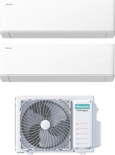 Hisense Climatizzatore Dual Split Inverter 9000 + 9000 Btu Condizionatore con Pompa di Calore Classe A++/A++ R32 Wi-Fi (Unit Interna + Unit Ester