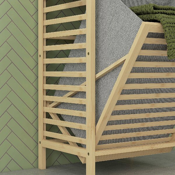 DecHome Colonna Bagno con 3 Ripiani in Legno di Bamb e Cesto Portabiancheria in Tessuto 44x33x160 cm