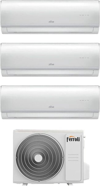 Ferroli Climatizzatore Trial Split Inverter 9000+9000+9000 Btu Condizionatore con Pompa di Calore Classe A++/A+ Gas R32 WIFI con 21-3 (Unit Intern