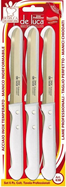 De Luca Coltellerie Coltello Da Tavola Seghettato Lama mm 110 Manico Bianco - 638-B