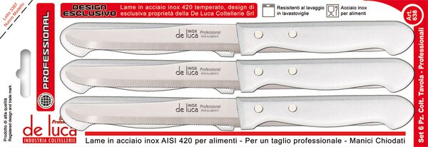 De Luca Coltellerie Coltello Da Tavola Seghettato Lama mm 110 Manico Bianco - 638-B