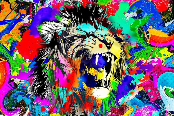 Carta da parati – Testa di leone colorata