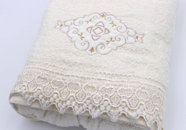 Blues Completo Bagno in Spugna di Cotone Set 9 pezzi 6 Asciugamani + 1 Telo Doccia + 2 Accappatoi ricamato con Macram colore Panna - Laura-2