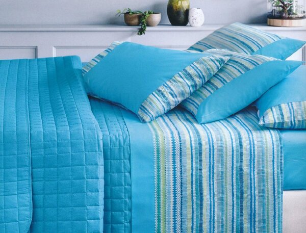Gabel Completo Letto Matrimoniale 100% Cotone lenzuolo sopra + sotto con angoli + federa con Stampa digitale colore Celeste - Clipper 18919