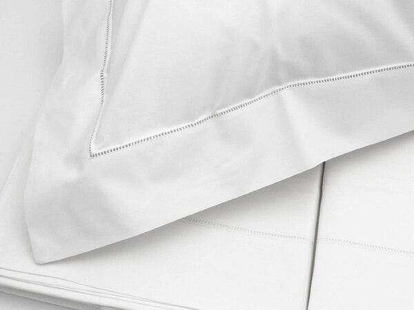 Blanco Raya Completo Letto Matrimoniale in Cotone lenzuolo sopra + sotto con angoli + federa con orlo a giorno ricamato a mano colore Bianco - Hem