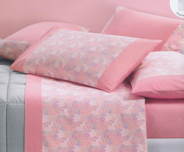 Gabel Completo Letto Una Piazza e Mezza 100% Cotone lenzuolo sopra + sotto con angoli + federa con Stampa digitale colore Rosa - Clipper 18919