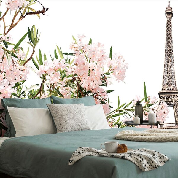 Carta da parati – Torre Eiffel e fiori rosa