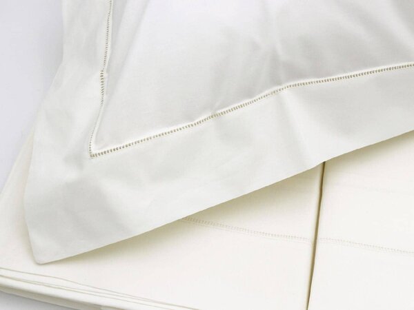 Blanco Raya Completo Letto Matrimoniale in Cotone lenzuolo sopra + sotto con angoli + federa con orlo a giorno ricamato a mano colore Avorio - Hem