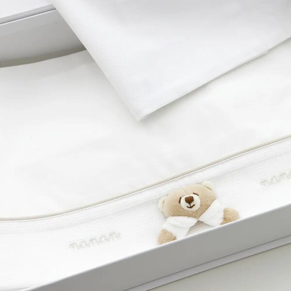 NANAN Completo Letto per Bambini Coordinato Lettino in Cotone: Lenzuolo Sopra / Lenzuolo Sotto / Federa colore Bianco - Tato