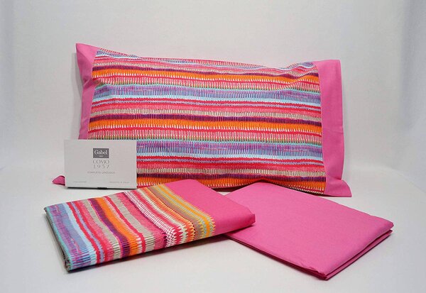 Gabel Completo Letto Singolo 100% Cotone lenzuolo sopra + sotto con angoli + federa con Stampa digitale colore Rosa Cerise - Clipper 18919
