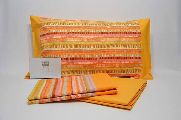 Gabel Completo Letto Matrimoniale 100% Cotone lenzuolo sopra + sotto con angoli + federa con Stampa digitale colore Arancio - Clipper 18919