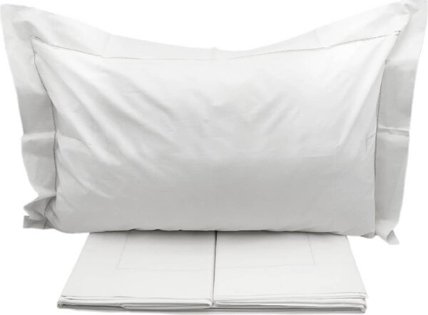 Blanco Raya Completo Letto Matrimoniale in Cotone lenzuolo sopra + sotto con angoli + federa con orlo a giorno ricamato a mano colore Bianco - Hem