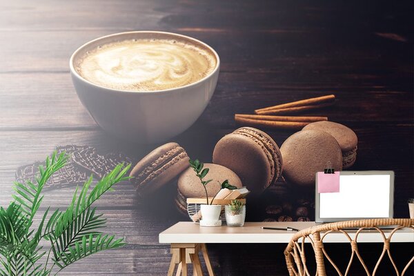 Carta da parati – Caffè con macaron al cioccolato