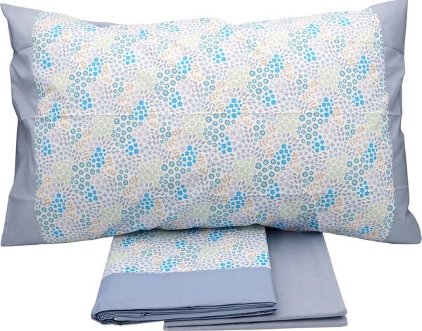 Gabel Completo Letto Una Piazza e Mezza 100% Cotone lenzuolo sopra + sotto con angoli + federa con Stampa digitale colore Azzurro - Clipper 18919