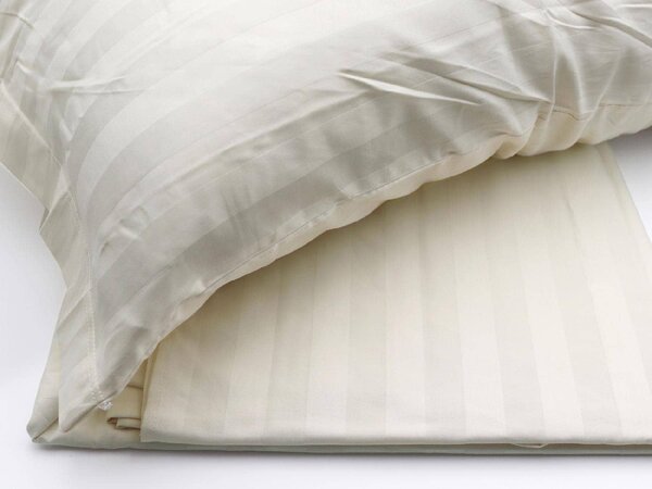 Blanco Raya Completo Letto Singolo in Cotone Satin lenzuolo sopra + sotto con angoli + federa con fascia sottile in raso colore Crema - 80519