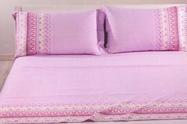 Caleffi Completo Letto Singolo in Cotone lenzuolo sopra + sotto con angoli + federa Fantasia stampata colore Rosa - Decor