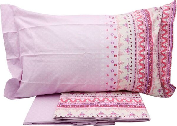 Caleffi Completo Letto Singolo in Cotone lenzuolo sopra + sotto con angoli + federa Fantasia stampata colore Rosa - Decor