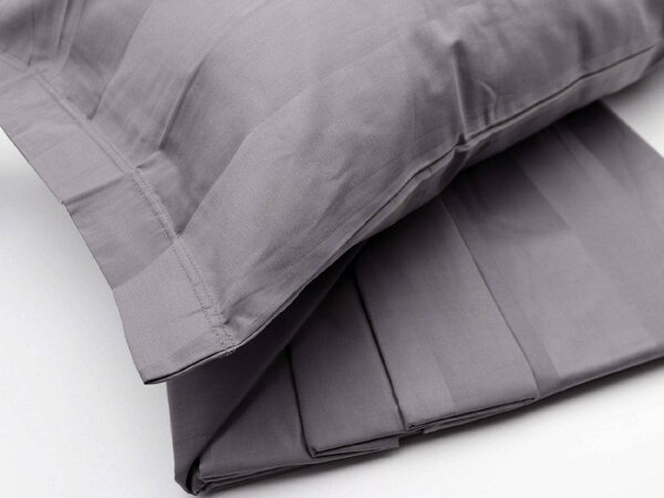 Blanco Raya Completo Letto Singolo in Cotone Satin lenzuolo sopra + sotto con angoli + federa con fascia alta in raso colore Grigio - 80518