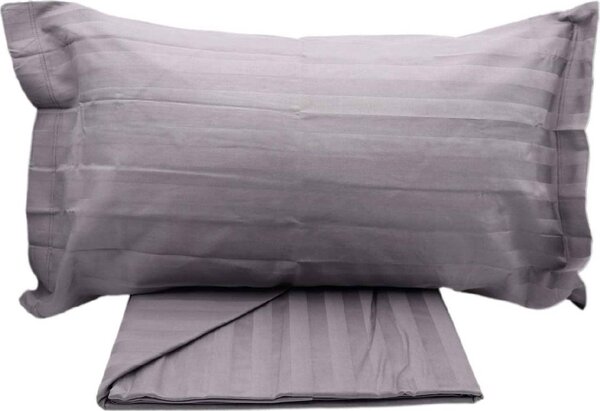 Blanco Raya Completo Letto Singolo in Cotone Satin lenzuolo sopra + sotto con angoli + federa con fascia sottile in raso colore Grigio - 80519