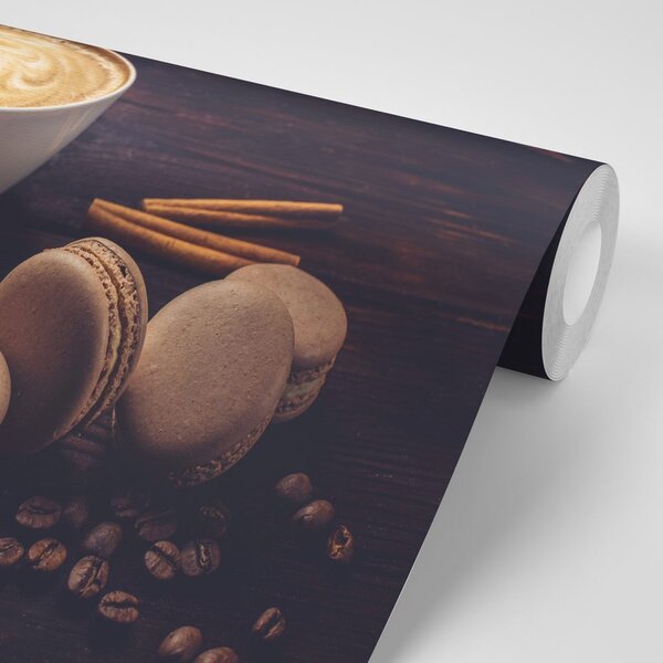 Carta da parati – Caffè con macaron al cioccolato
