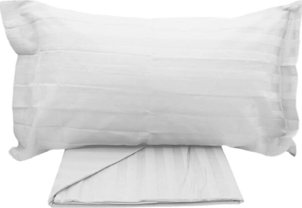 Blanco Raya Completo Letto Singolo in Cotone Satin lenzuolo sopra + sotto con angoli + federa con fascia sottile in raso colore Bianco - 80519