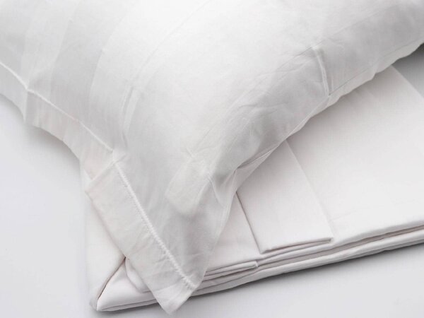Blanco Raya Completo Letto Singolo in Cotone Satin lenzuolo sopra + sotto con angoli + federa con fascia alta in raso colore Bianco - 80518