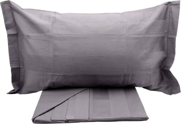 Blanco Raya Completo Letto Singolo in Cotone Satin lenzuolo sopra + sotto con angoli + federa con fascia alta in raso colore Grigio - 80518