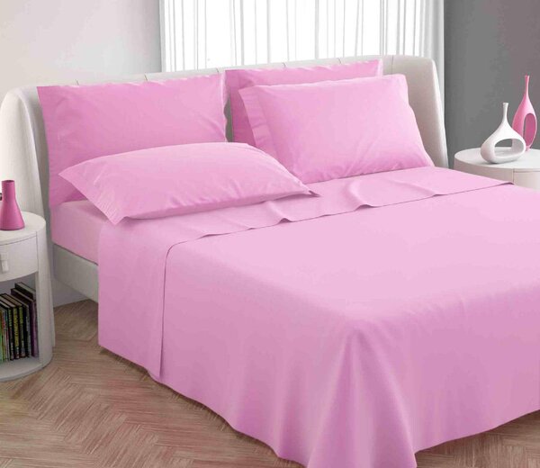 Blanco Raya Completo Letto Singolo in Cotone lenzuolo sopra + sotto con angoli + federa Tinta unita colore Rosa - Colors