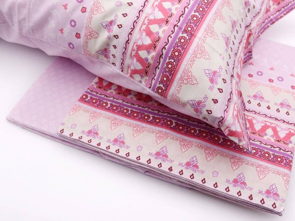 Caleffi Completo Letto Singolo in Cotone lenzuolo sopra + sotto con angoli + federa Fantasia stampata colore Rosa - Decor