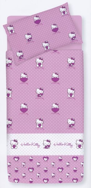 Gabel Completo Letto Singolo per Bambini Coordinato Lettino Hello Kitty: Sacco Copripiumino 155x200 cm / Lenzuolo con Angoli 90x200 cm / Federa 50x
