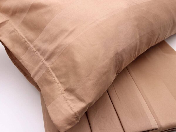 Blanco Raya Completo Letto Singolo in Cotone Satin lenzuolo sopra + sotto con angoli + federa con fascia alta in raso colore Marrone - 80518