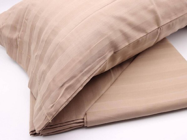 Blanco Raya Completo Letto Singolo in Cotone Satin lenzuolo sopra + sotto con angoli + federa con fascia sottile in raso colore Marrone - 80519