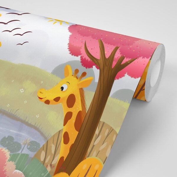Carta da parati – Giraffe al laghetto