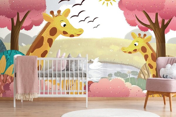 Carta da parati – Giraffe al laghetto