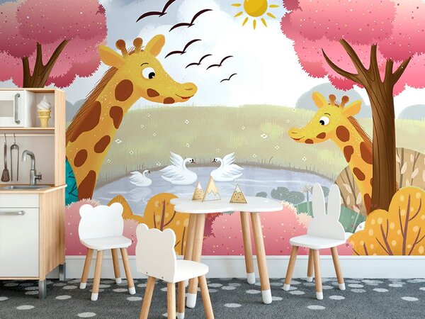Carta da parati – Giraffe al laghetto