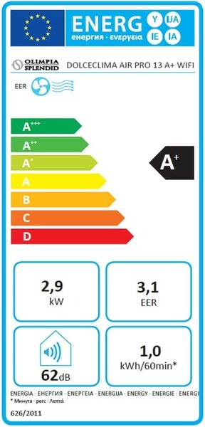 OLIMPIA SPLENDID Condizionatore Portatile 13000 Btu/h (Gas R290) Climatizzatore silenzioso Classe A+ Funzione Deumidificatore Telecomando Timer e