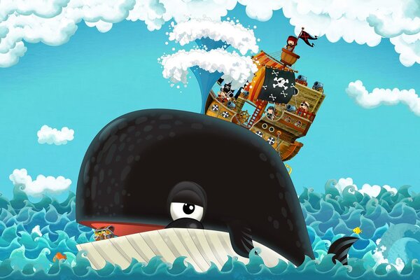 Carta da parati autoadesiva – Nave pirata sulla balena