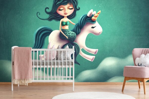 Carta da parati – Sirenetta con unicorno