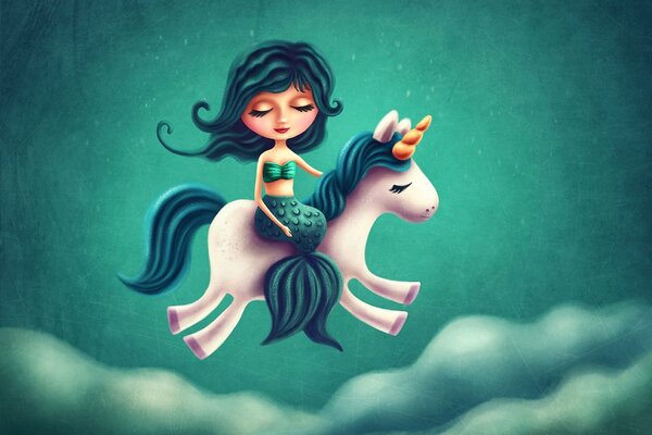 Carta da parati – Sirenetta con unicorno