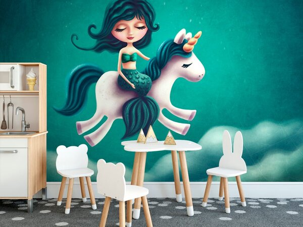 Carta da parati – Sirenetta con unicorno