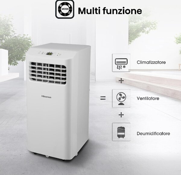 Hisense Condizionatore Portatile 7000 Btu /h Climatizzatore Deumidificarore Classe A colore Bianco - APC07KV