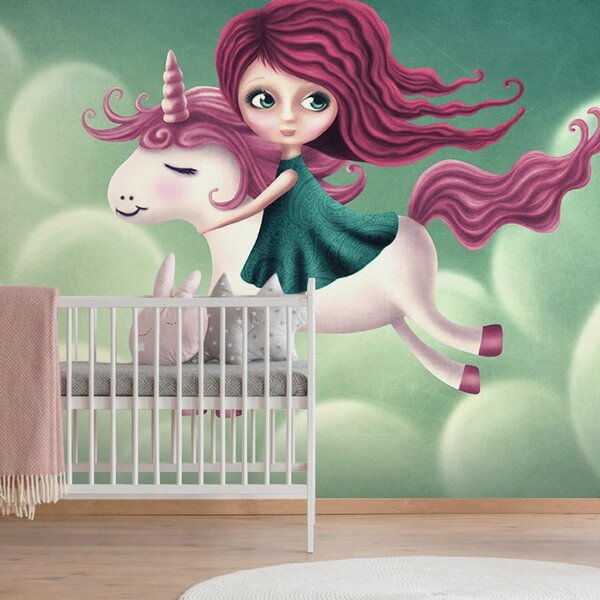 Carta da parati – Bambina con unicorno