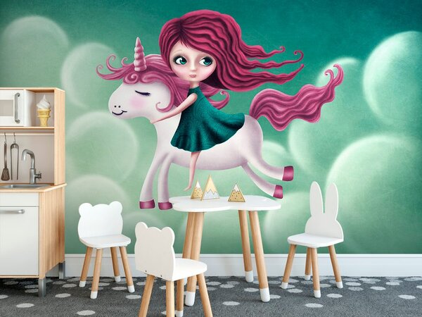 Carta da parati – Bambina con unicorno