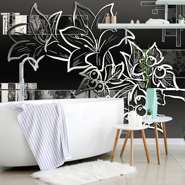 Carta da parati – Illustrazione floreale in bianco e nero