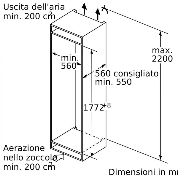 Bosch Congelatore a Cassetti Verticale da Incasso Capacit 212 Litri Classe E Capacit di congelamento 13,8 kg/24h No Frost colore Bianco - GIN81VE