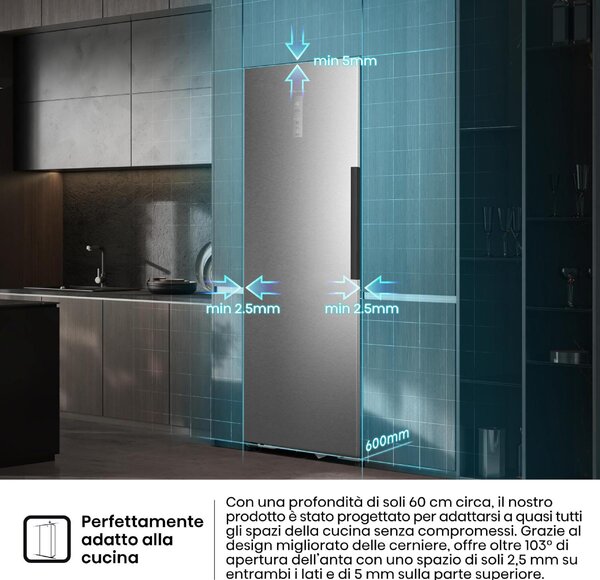 Hisense Congelatore a Cassetti Verticale No Frost Capacit 312 Litri Classe E Capacit di congelamento 15 Kg/24h colore Inox - FT3K310SEIE