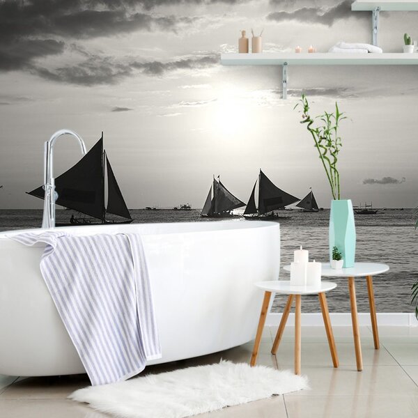 Carta da parati – Tramonto sul mare in bianco e nero