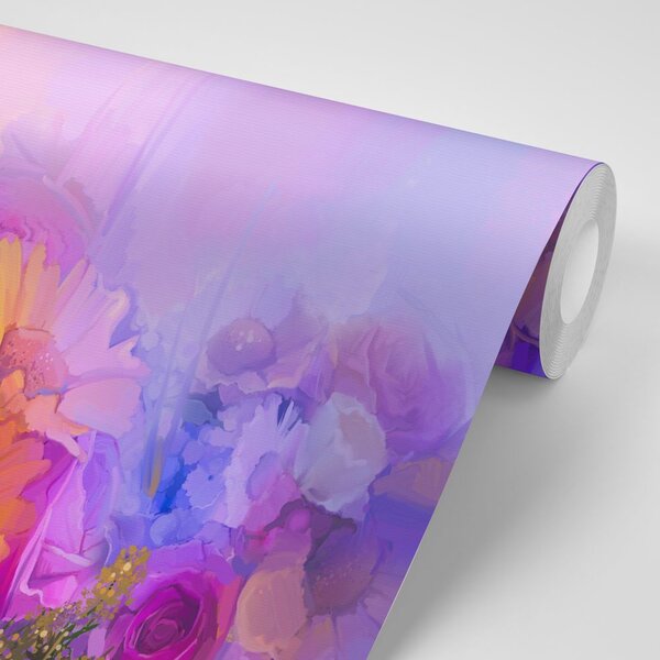 Carta da parati – Pittura a olio di fiori colorati